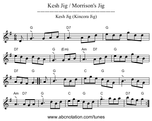 Kesh Jig / Morrison's Jig - staff notation