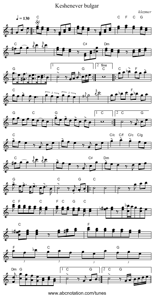 Keshenever bulgar - staff notation