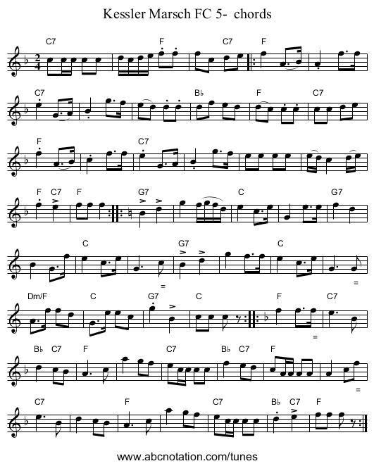 Kessler Marsch FC 5- chords - staff notation