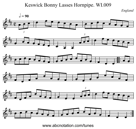 Keswick Bonny Lasses Hornpipe. WI.009 - staff notation