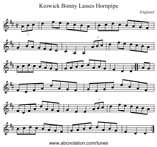 Keswick Bonny Lasses Hornpipe - staff notation