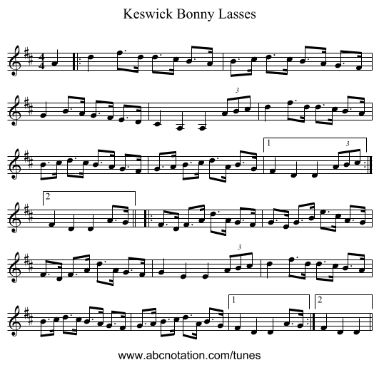 Keswick Bonny Lasses - staff notation