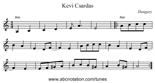 Kevi Csardas - staff notation