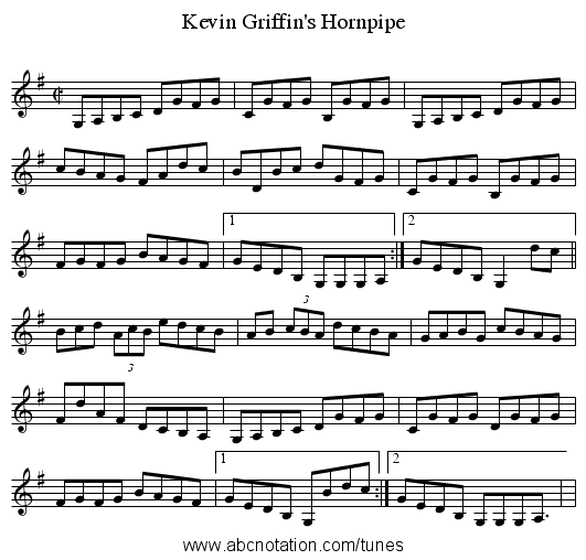 Kevin Griffin's Hornpipe - staff notation