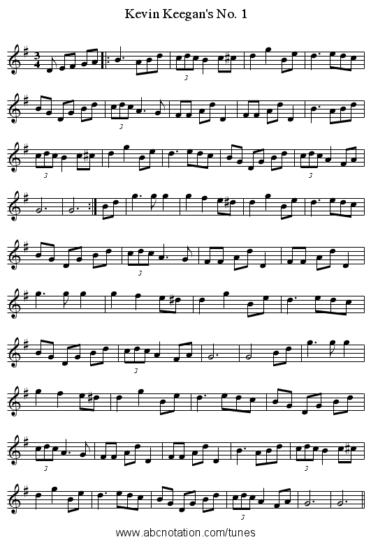 Kevin Keegan's No. 1 - staff notation