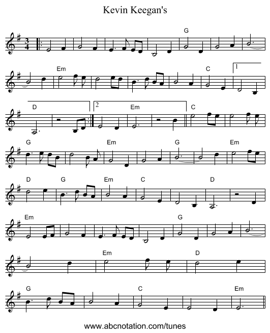 Kevin Keegan's - staff notation