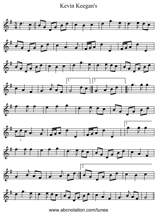 Kevin Keegan's - staff notation