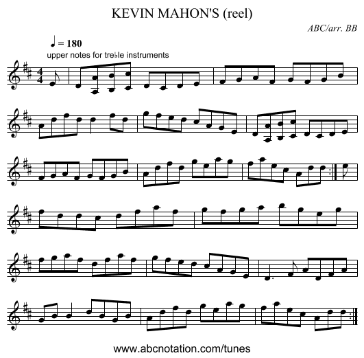 KEVIN MAHON'S (reel) - staff notation