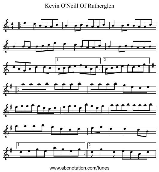 Kevin O'Neill Of Rutherglen - staff notation