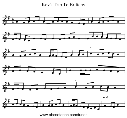 Kev's Trip To Brittany - staff notation