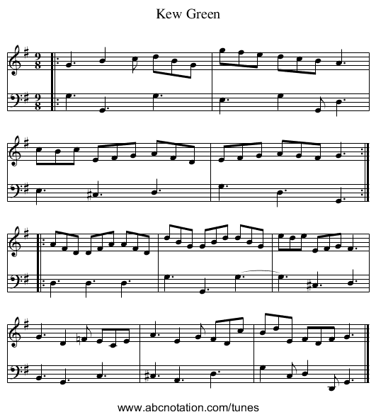 Kew Green - staff notation