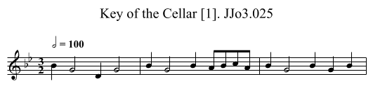 Key of the Cellar [1]. JJo3.025 - staff notation