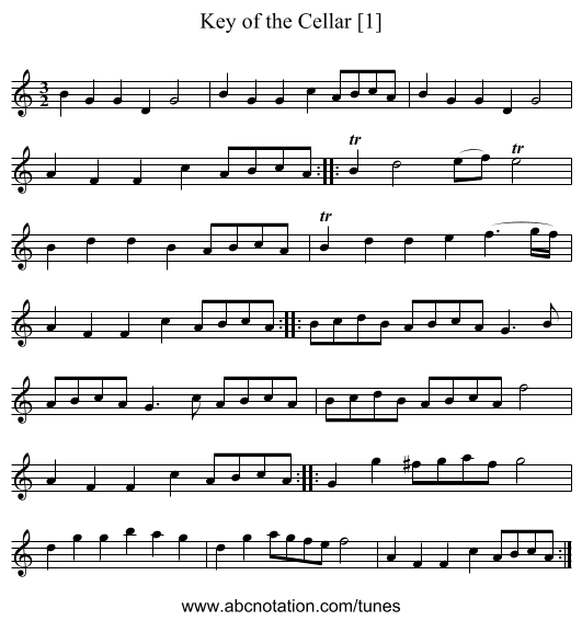 Key of the Cellar [1] - staff notation
