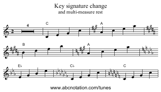 Key signature change - staff notation