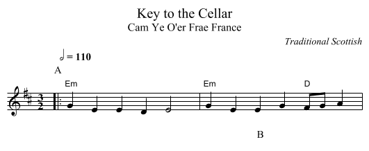 Key to the Cellar - staff notation