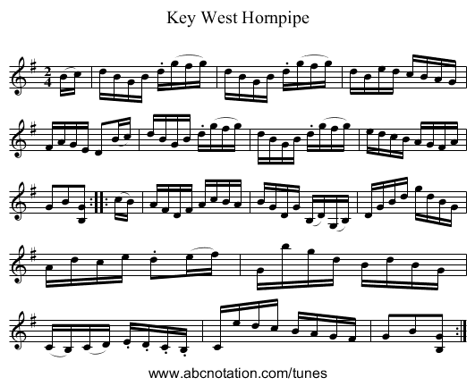 Key West Hornpipe - staff notation