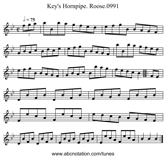 Key's Hornpipe. Roose.0991 - staff notation