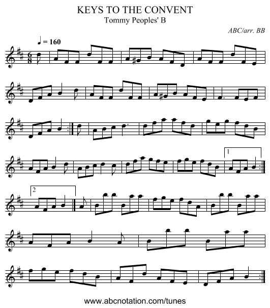 KEYS TO THE CONVENT - staff notation