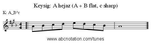 Keysig: A hejaz (A + B flat, c sharp) - staff notation