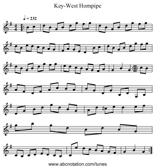Key-West Hornpipe - staff notation