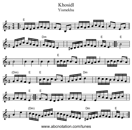 Khosidl - staff notation