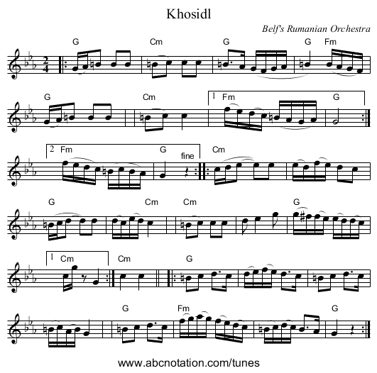 Khosidl - staff notation