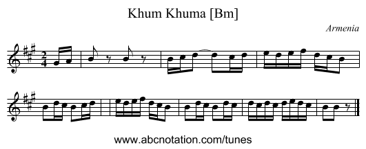 Khum Khuma [Bm] - staff notation