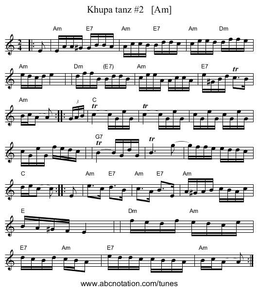 Khupa tanz #2   [Am] - staff notation