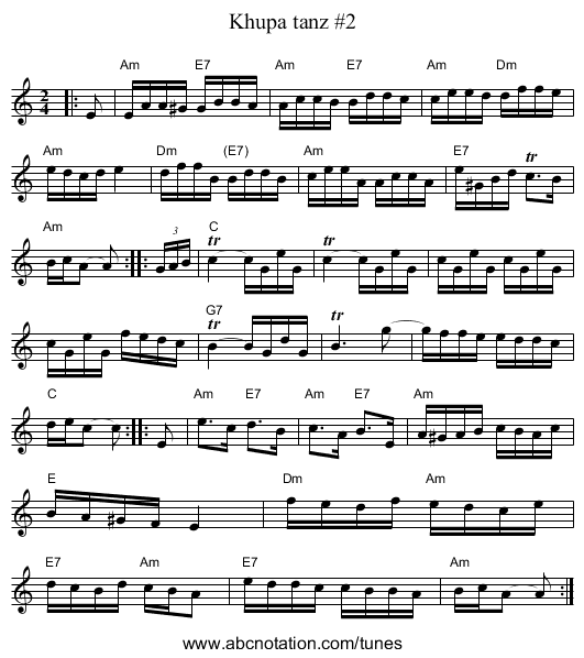 Khupa tanz #2 - staff notation