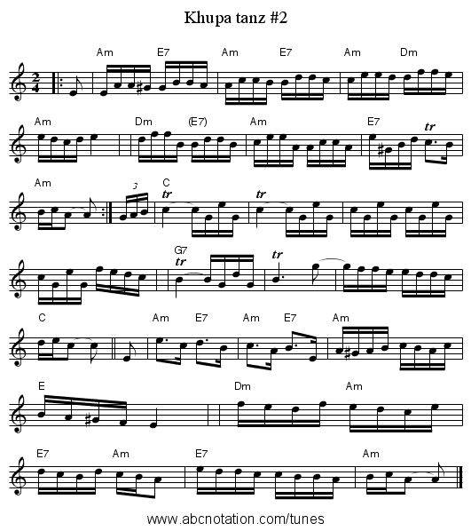 Khupa tanz #2 - staff notation