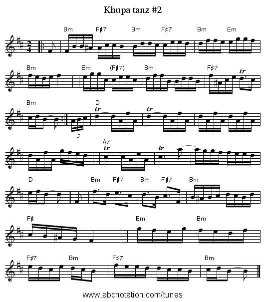 Khupa tanz #2 - staff notation