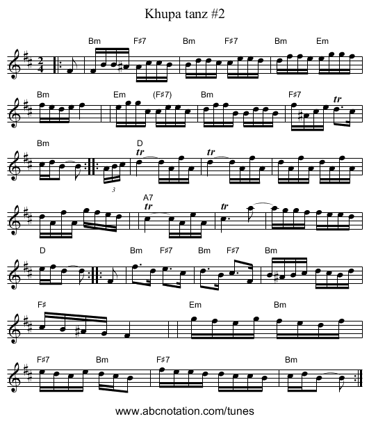 Khupa tanz #2 - staff notation