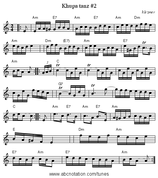 Khupa tanz #2 - staff notation