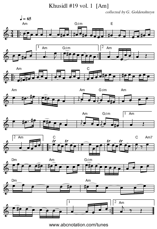 Khusidl #19 vol. 1  [Am] - staff notation