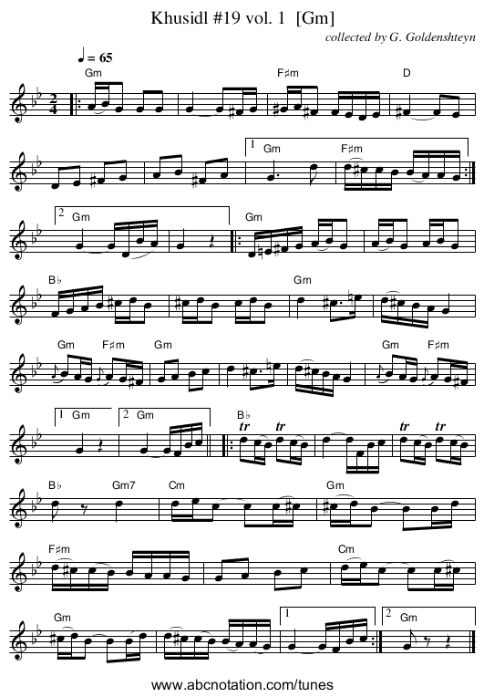 Khusidl #19 vol. 1  [Gm] - staff notation
