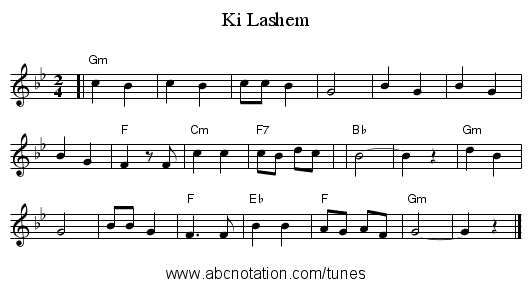 Ki Lashem - staff notation