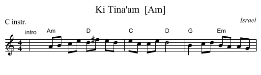 Ki Tina'am  [Am] - staff notation