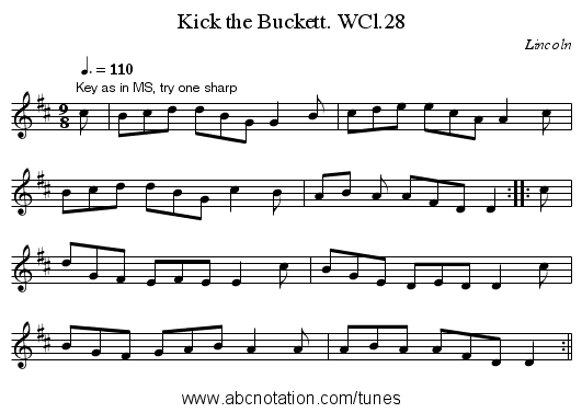 Kick the Buckett. WCl.28 - staff notation