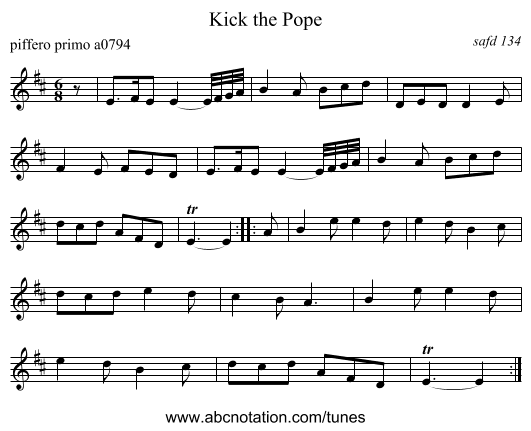 Kick the Pope - staff notation