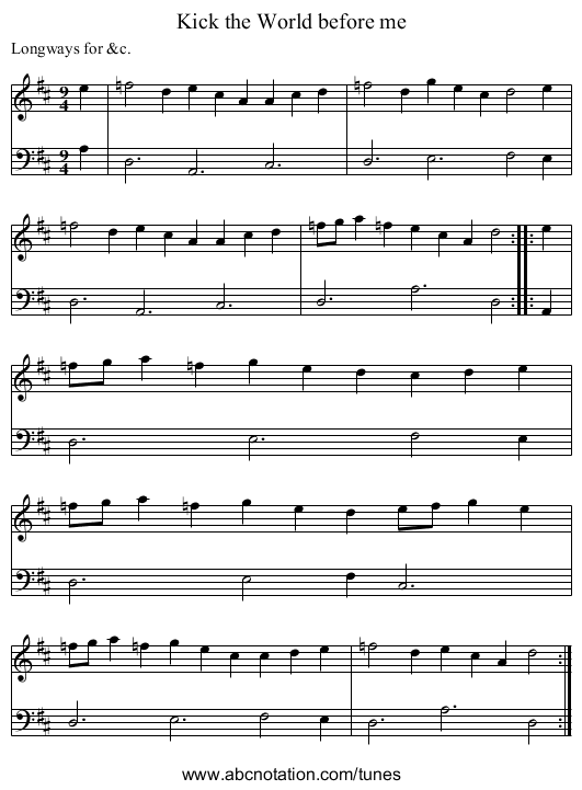 Kick the World before me - staff notation