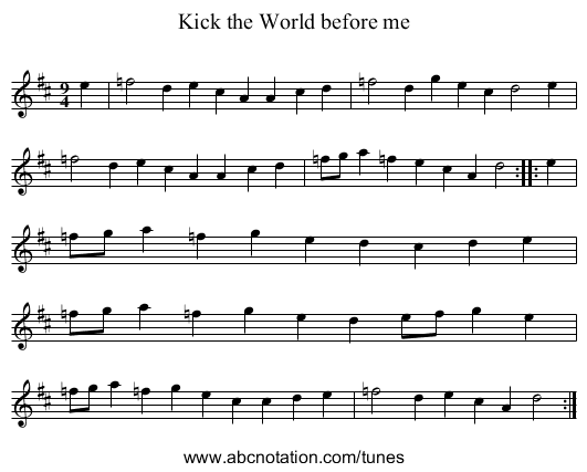 Kick the World before me - staff notation