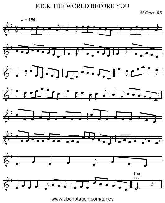 KICK THE WORLD BEFORE YOU - staff notation