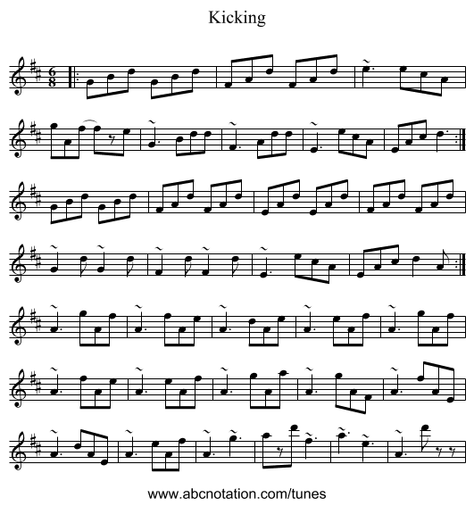 Kicking - staff notation