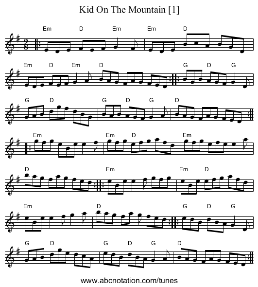 Kid On The Mountain [1] - staff notation