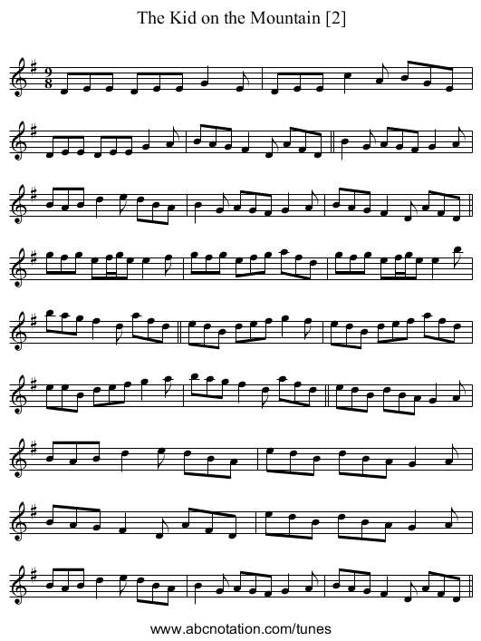 Kid on the Mountain [2], The - staff notation