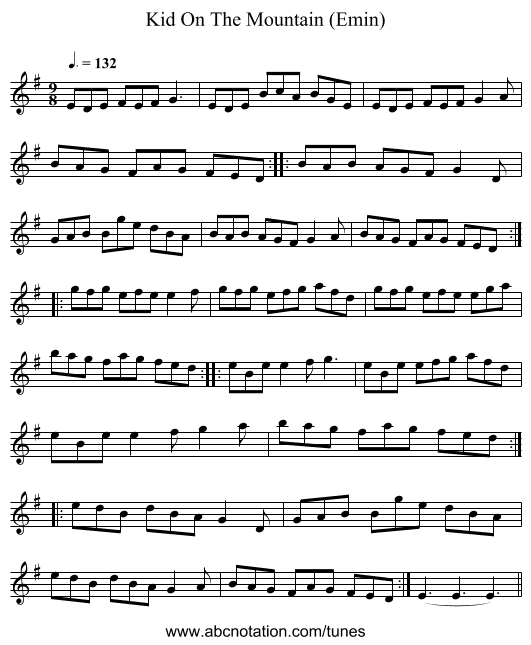 Kid On The Mountain (Emin) - staff notation