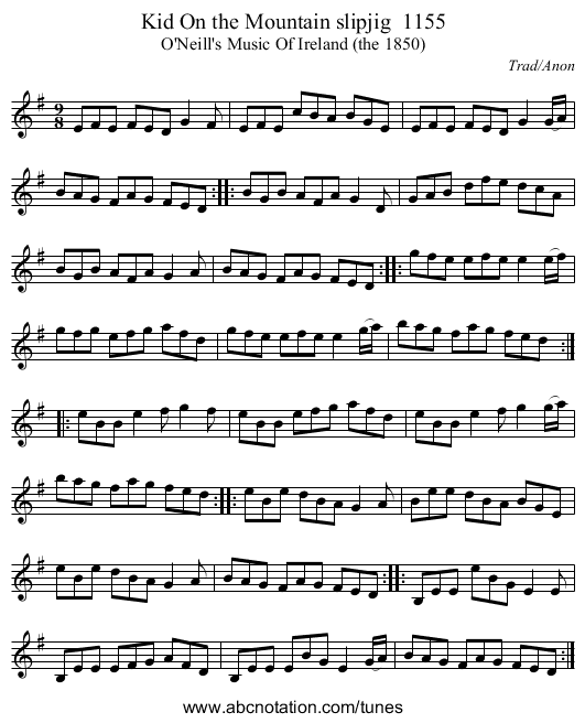 Kid On the Mountain slipjig  1155 - staff notation