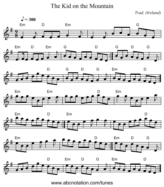 Kid on the Mountain, The - staff notation