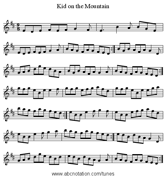 Kid on the Mountain - staff notation