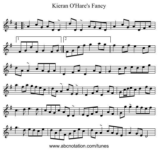 Kieran O'Hare's Fancy - staff notation